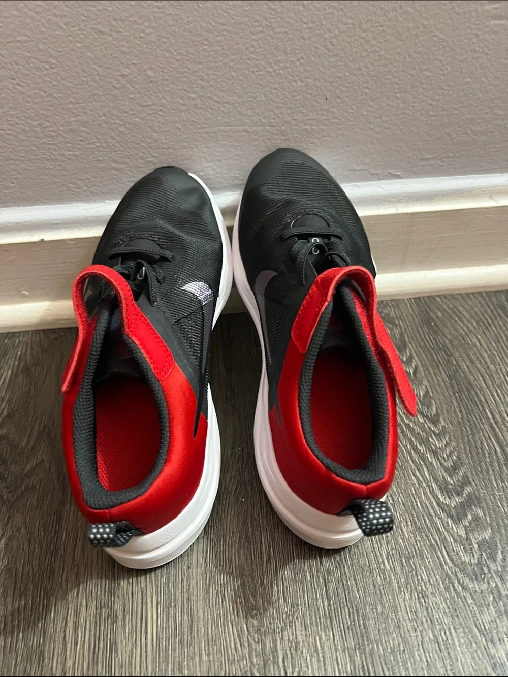 Nike Kids Black and Red Velcro Athletic Sneakers